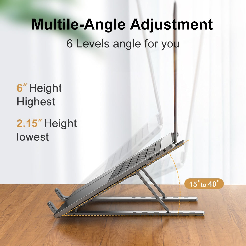 Laptop stand elevating notebook to eye level for desk workspace