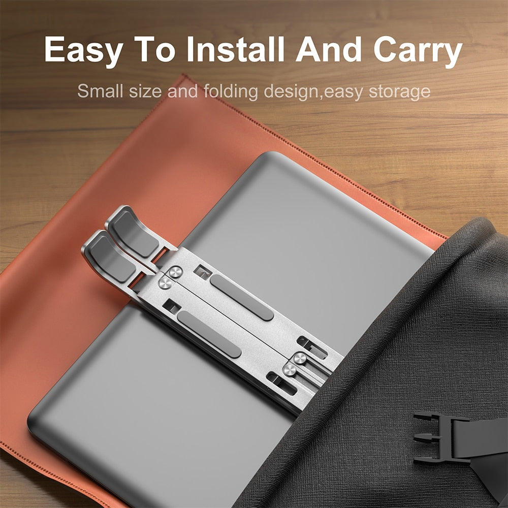 Laptop stand elevating a notebook for ergonomic viewing on a clean office desk.