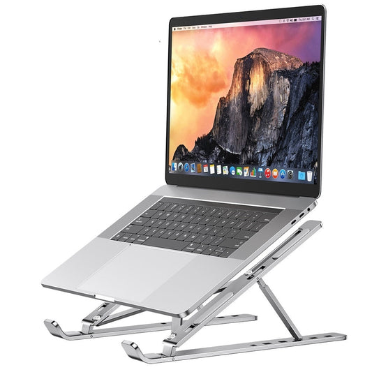 Laptop stand elevating a notebook on a desk for comfortable viewing and typing