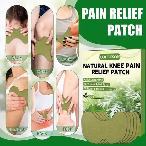 Natural knee pain relief patch applied to knee joint for daily mobility support