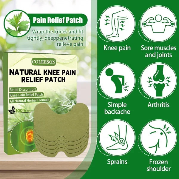 Natural knee pain relief patch applied to skin for targeted joint support during daily activities.