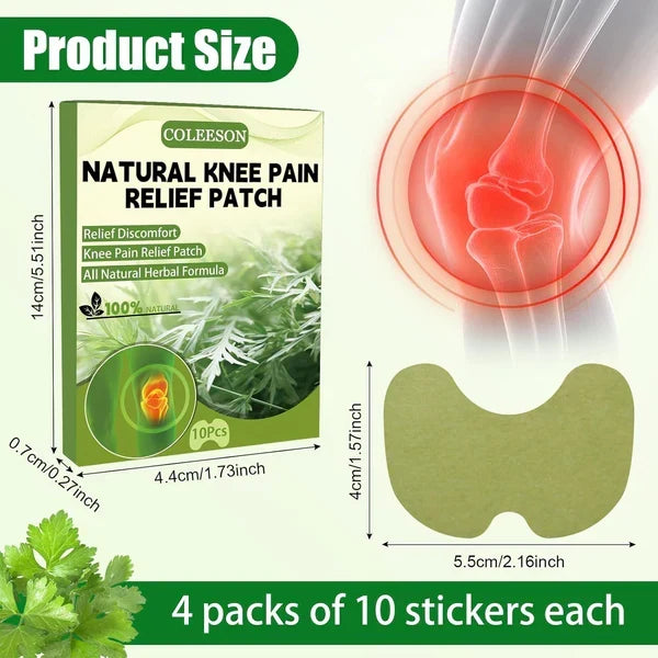 Natural knee pain relief patches applied to an adult knee during daily movement
