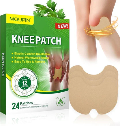 Natural knee pain relief patch applied to joint for targeted comfort during daily activities.