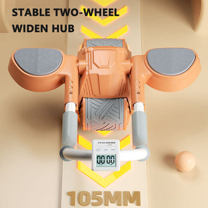 Auto rebound abs wheel with dual handles for home core training and abdominal muscle workouts.