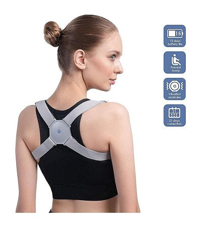 Smart adjustable posture corrector brace with shoulder straps and back panel for ergonomic spinal alignment training