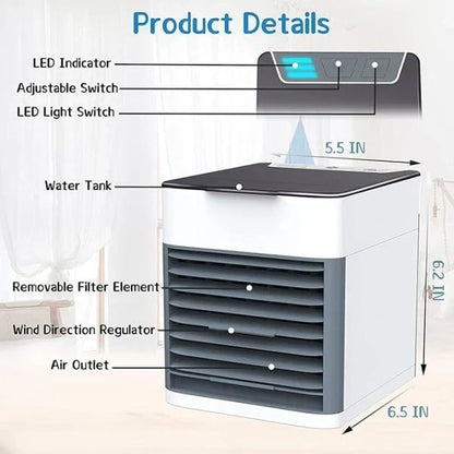 Portable USB air cooler with fan, humidifier, LED lamp, and purifier for personal desk cooling