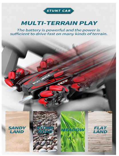 360 degree remote control stunt car toy positioned on a flat surface for children play