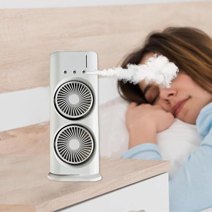 BRELZA rechargeable double ended spray fan with dual misting nozzles for portable cooling
