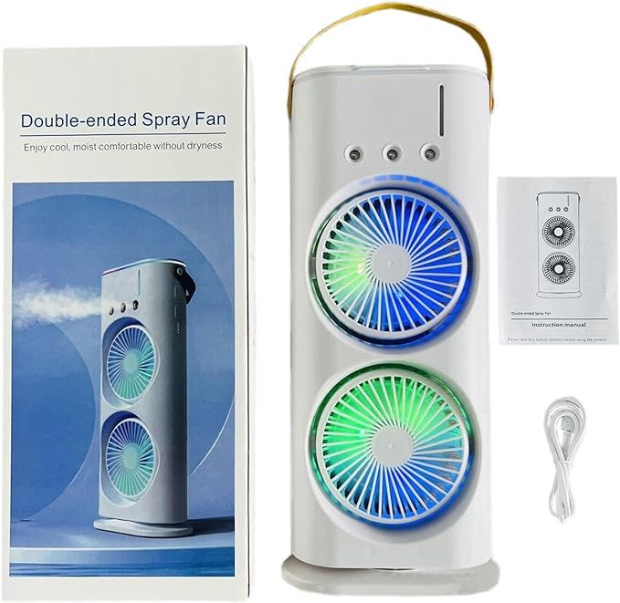BRELZA rechargeable double ended spray fan showing portable handheld misting device for personal cooling