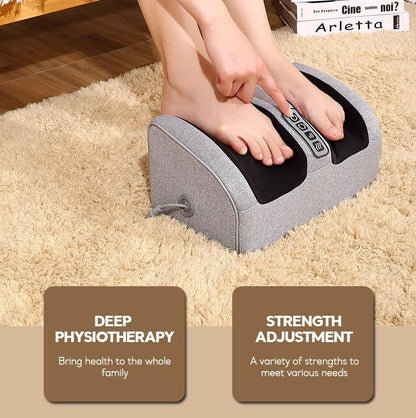 BRELZA electric foot massager showing the foot openings and control buttons for at-home use.