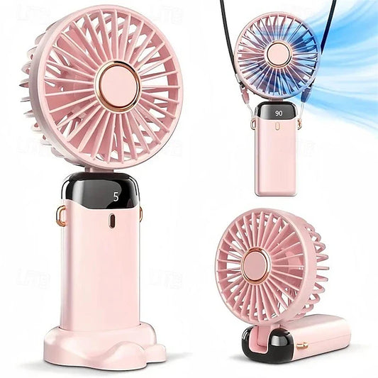 Mini portable fan showing compact handheld design for personal cooling during travel and daily use.
