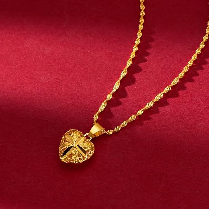 BRELZA gold heart pendant necklace for women displayed on a neutral background for daily wear