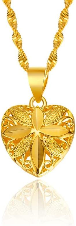 BRELZA gold heart pendant necklace for women displayed on a neutral background with visible chain links.
