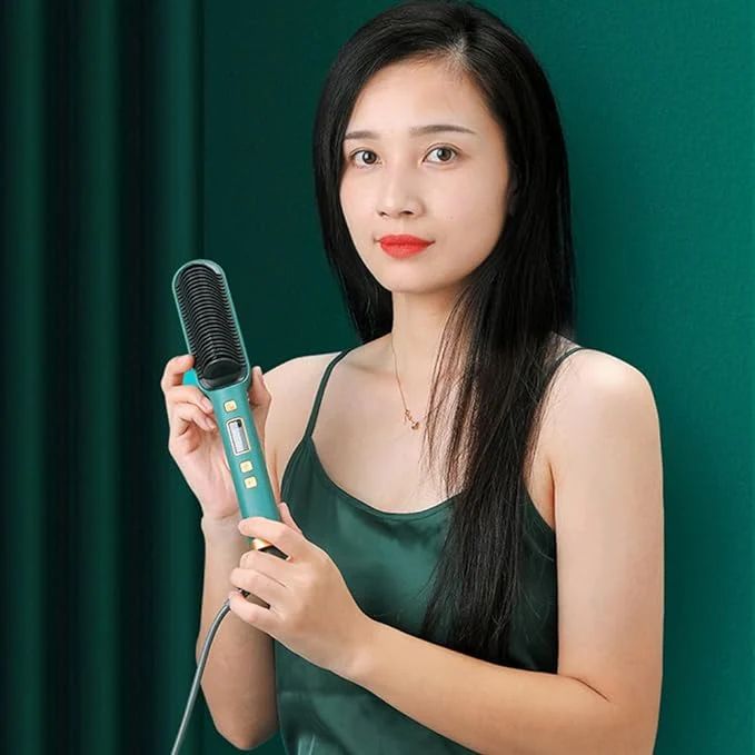 BRELZA 2-in-1 comb hair straightener shown on a white background for detangling and straightening hair