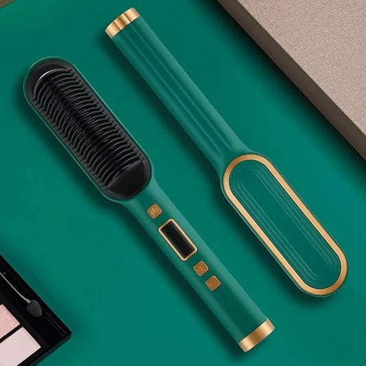 BRELZA 2-in-1 comb hair straightener showing heating plates and wide teeth for daily styling
