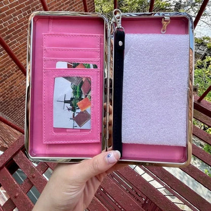 Open women multifunctional wallet displaying organized card slots and zippered compartment for daily essentials
