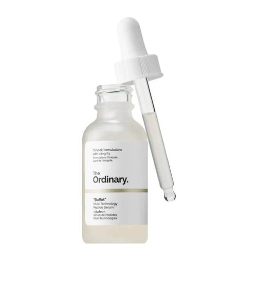 Front view of BRELZA Ordinary Buffet Serum original facial skincare bottle