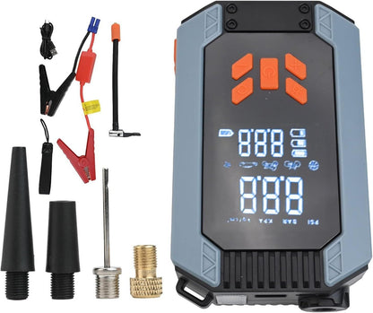 Portable 7200ACA car jump starter with 150 PSI air pump and power bank for vehicle emergencies