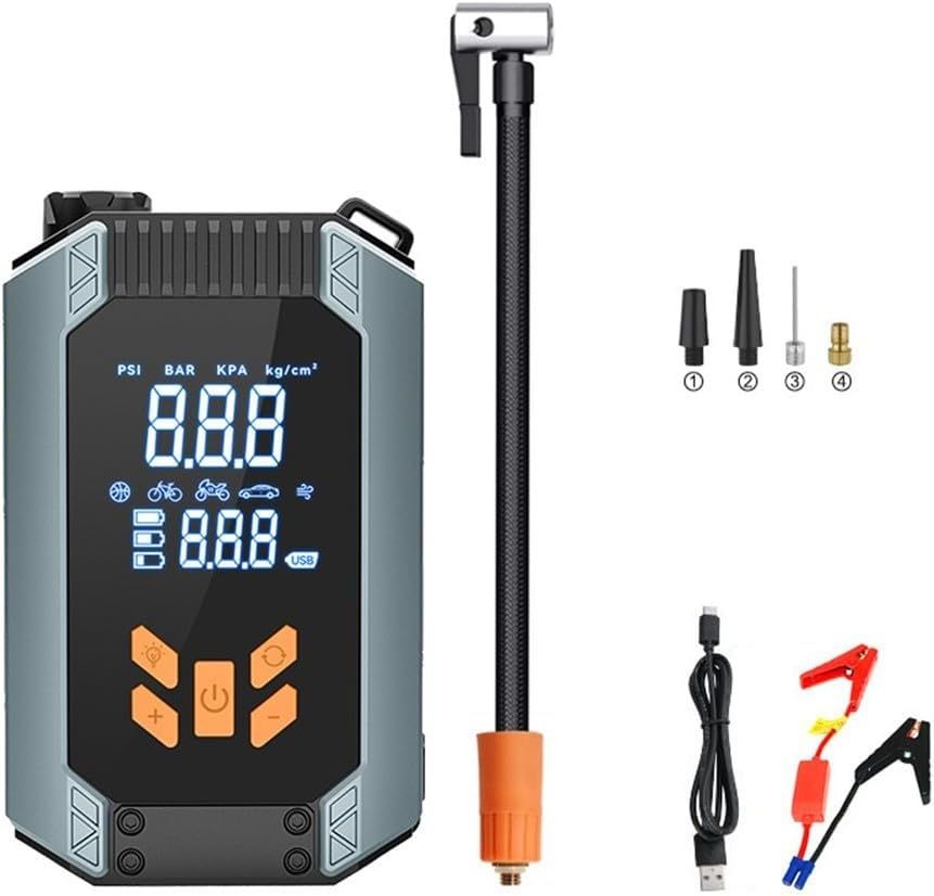 Portable 7200ACA car jump starter with 150 PSI air pump and power bank for vehicle emergencies