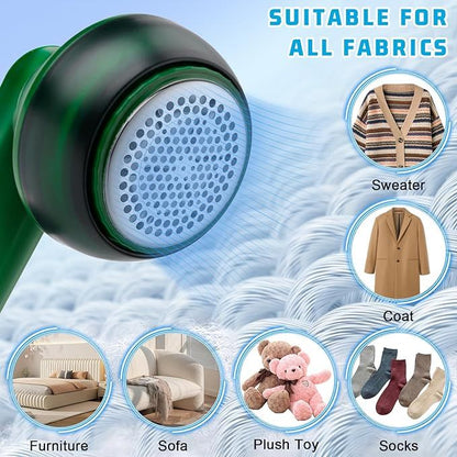 BRELZA rechargeable lint remover removing fabric pills and fuzz from clothing surfaces