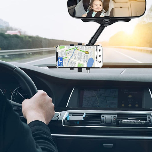 360 degree rotatable car phone holder mounted on dashboard holding smartphone for driving navigation