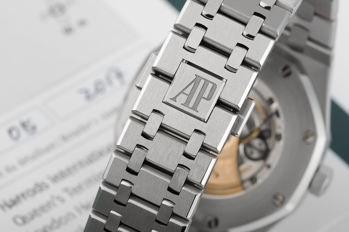 Front view of a 41mm Audemars Piguet Royal Oak selfwinding watch with stainless steel bracelet.
